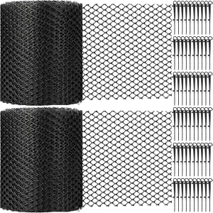 Windyun 2 Pack Gutter Guard Mesh Roll, 6 inch x 65 ft Plastic Guard Rain Gutter Covers Down spout Pipe Leaf Filter Protection Net with 60 Clip Fixed Hooks Preventing from Twigs Debris Leaves Clogged