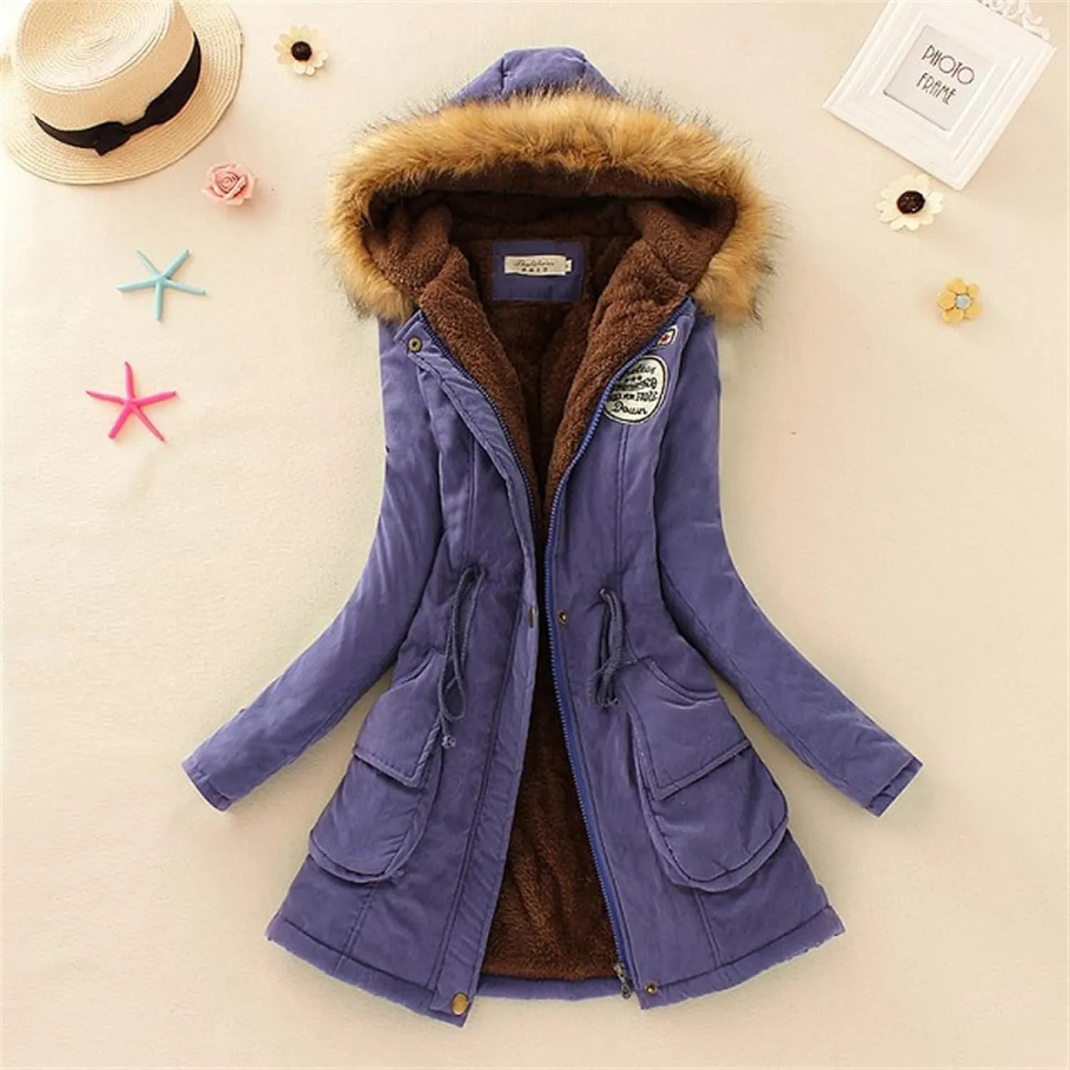 Winter Jackets for Women Warm Faux Lamb Wool Lined Jacket Coat Mid Length Thicken Padded Jacket