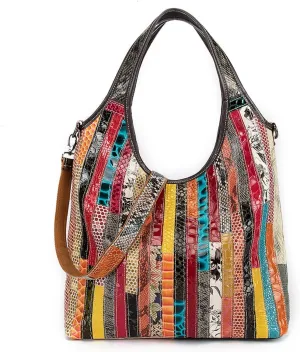Women 3D Shiny Snake Print Handbag Leather Patent Leather Multi-colour Spliced Shoulder Purse Colorful Satchel Tote, One Color, One Size