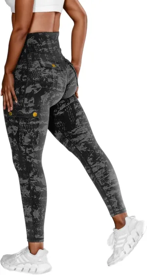 Women High Waist Cargo Leggings Workout Leggings Tummy Control Yoga Pants with Pocket