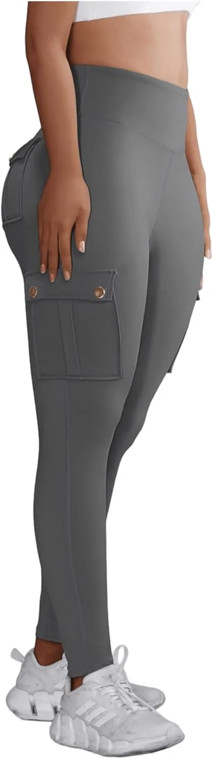 Women High Waist Cargo Leggings Workout Leggings Tummy Control Yoga Pants with Pocket