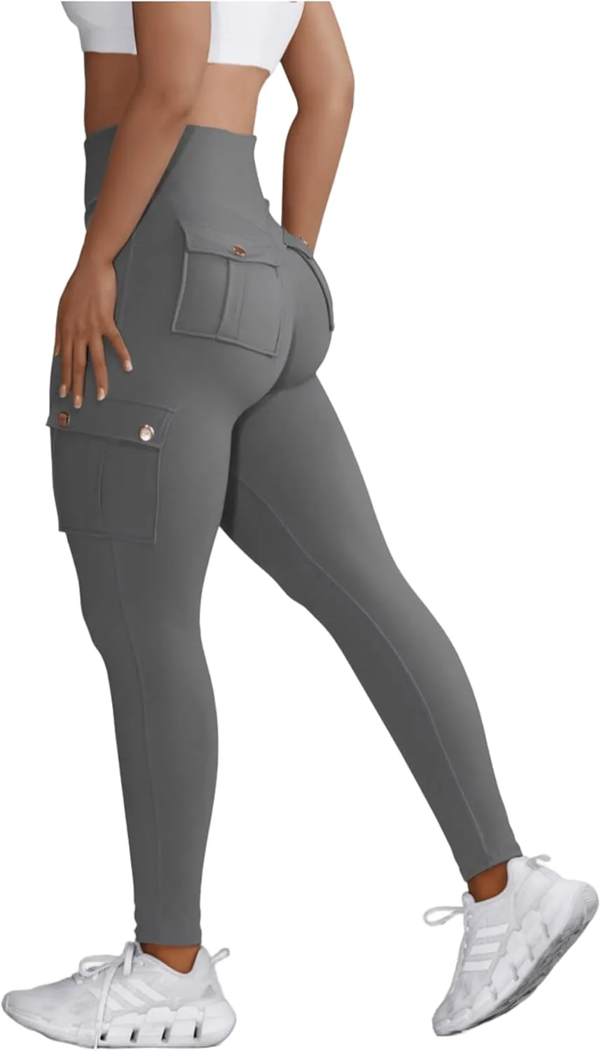Women High Waist Cargo Leggings Workout Leggings Tummy Control Yoga Pants with Pocket