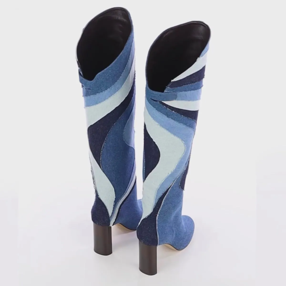 Women Rainbow Knee High Boots Suede Round Toe Dress Boots Chunky Block High Heel Multicolored Metallic Long Boots Colorful Patchwork Office Ladies Wedding Party Fall Winter Boot 4-11 M US