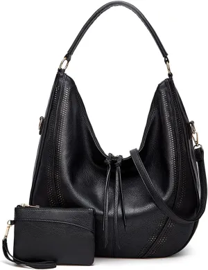 Women Shoulder Bag Tote Bag PU Leather Large Capacity Handbag Wallet Purse 2Pcs Set