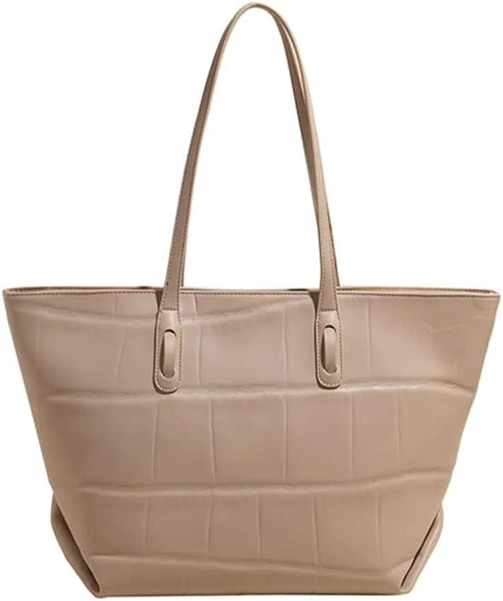 Women Trendy Tote Bag Large Capacity PU Leather Casual Handbag Solid Color Simple Tote Handbag Work Commute Shopping
