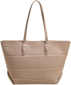 Women Trendy Tote Bag Large Capacity PU Leather Casual Handbag Solid Color Simple Tote Handbag Work Commute Shopping