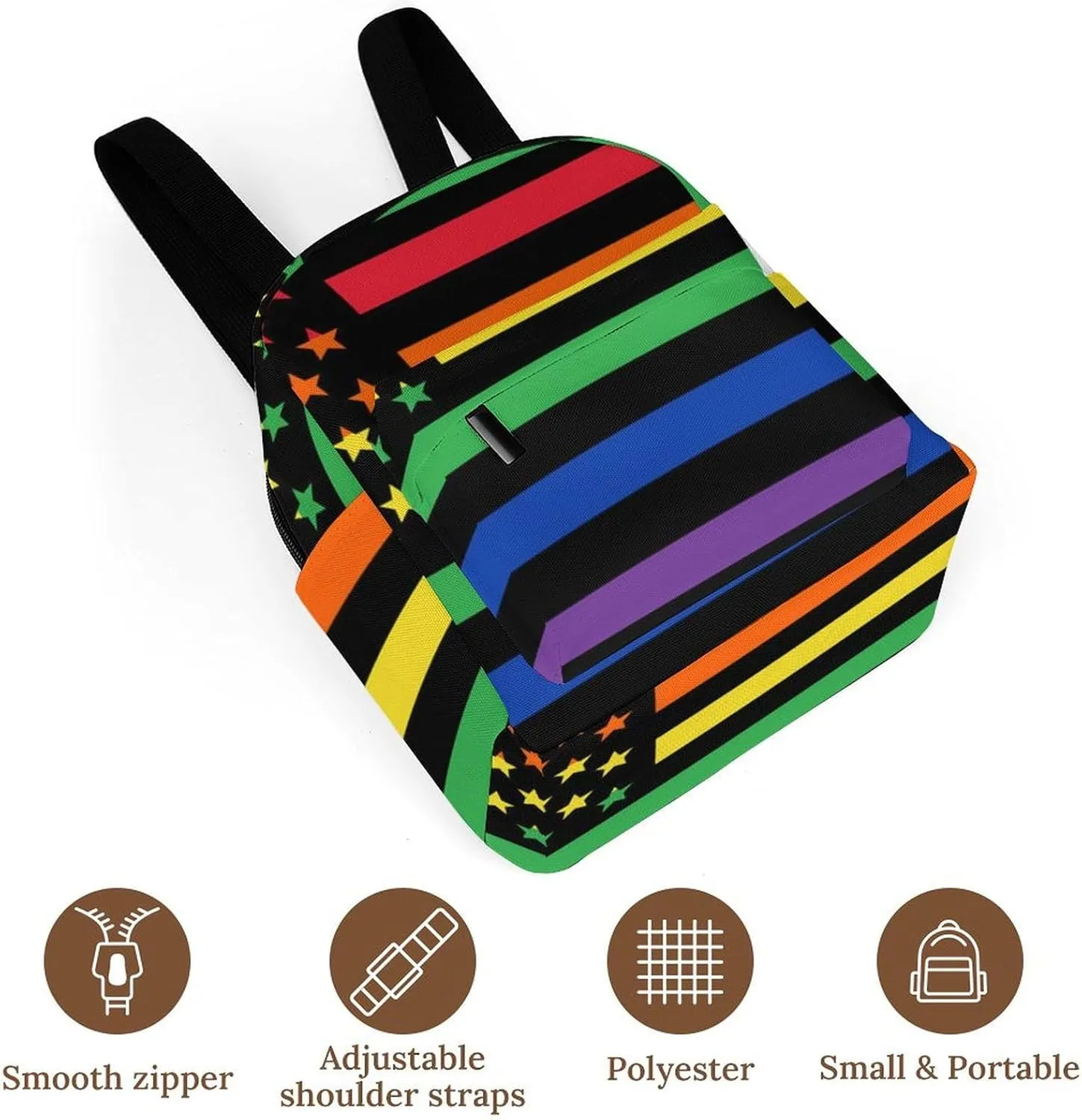 Women US Rainbow Love LGBT Pride Black American Flag Backpacks Small Ladies Casual Lightweight Shopping Travel Daypack