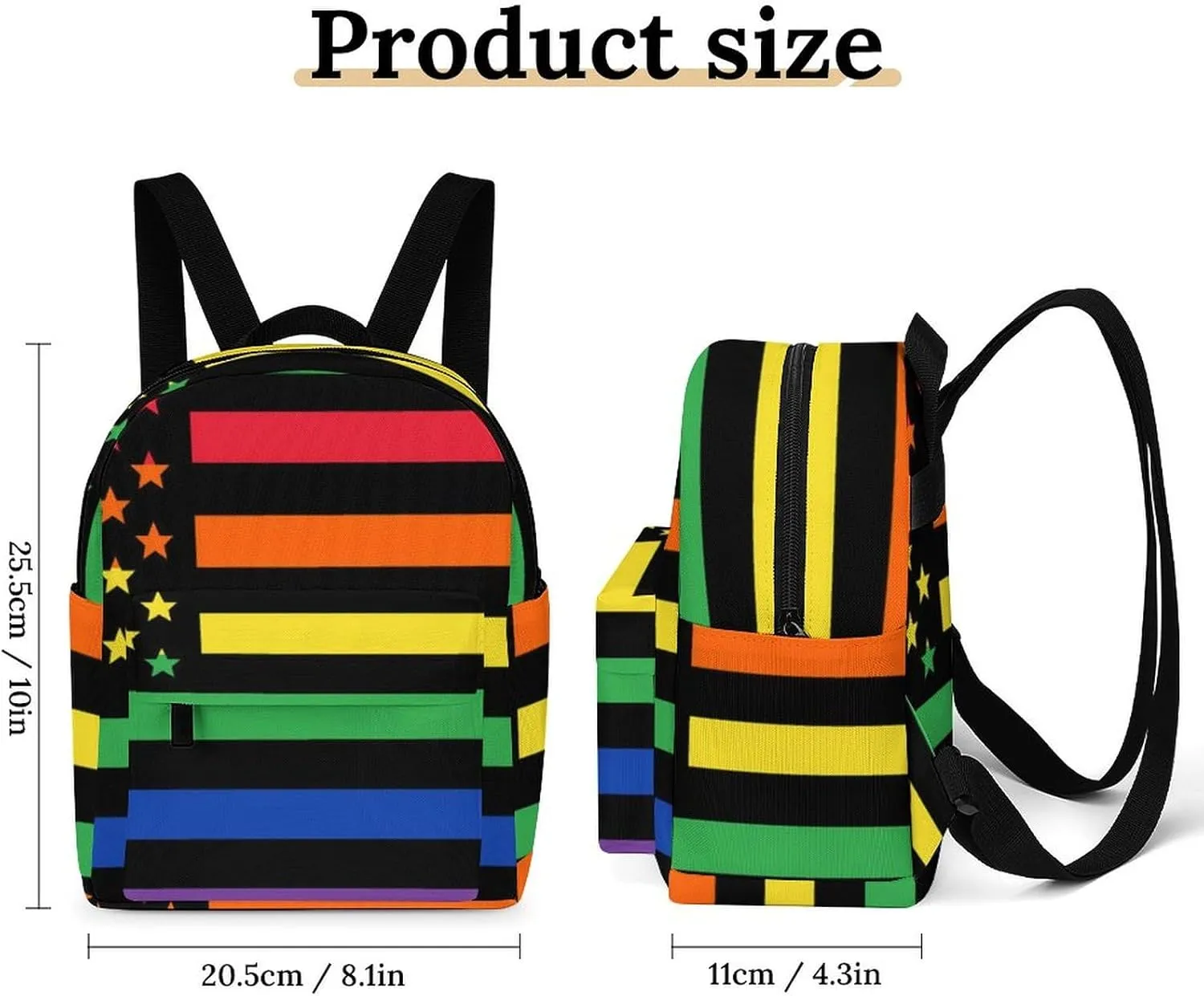 Women US Rainbow Love LGBT Pride Black American Flag Backpacks Small Ladies Casual Lightweight Shopping Travel Daypack