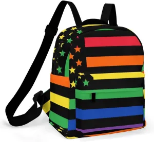 Women US Rainbow Love LGBT Pride Black American Flag Backpacks Small Ladies Casual Lightweight Shopping Travel Daypack