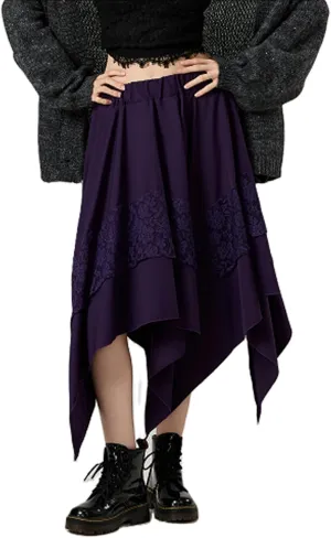 Women Vintage Steampunk Asymmetrical Lace Patchwork Midi Skirt Renaissance Y2k Flowy Fairy Layered Cosplay Costume