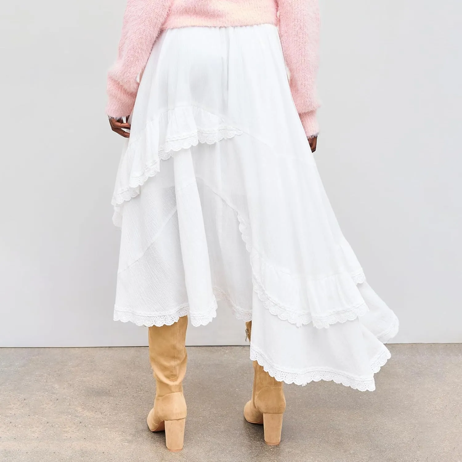 Women Vintage Steampunk Asymmetrical Lace Patchwork Midi Skirt Renaissance Y2k Flowy Fairy Layered Cosplay Costume