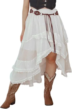 Women Vintage Steampunk Asymmetrical Lace Patchwork Midi Skirt Renaissance Y2k Flowy Fairy Layered Cosplay Costume