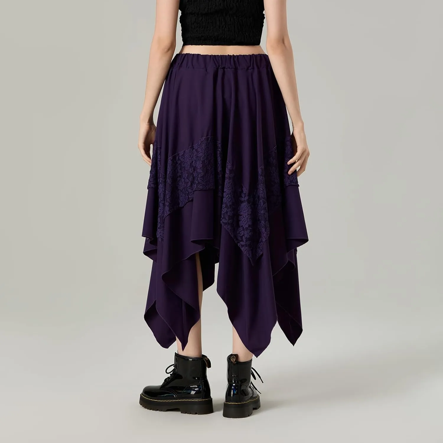 Women Vintage Steampunk Asymmetrical Lace Patchwork Midi Skirt Renaissance Y2k Flowy Fairy Layered Cosplay Costume
