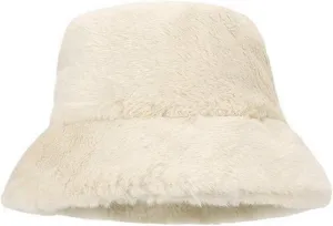 Women Winter Plush Bucket Hat Warm Solid Color Faux Fur Fisherman Cap