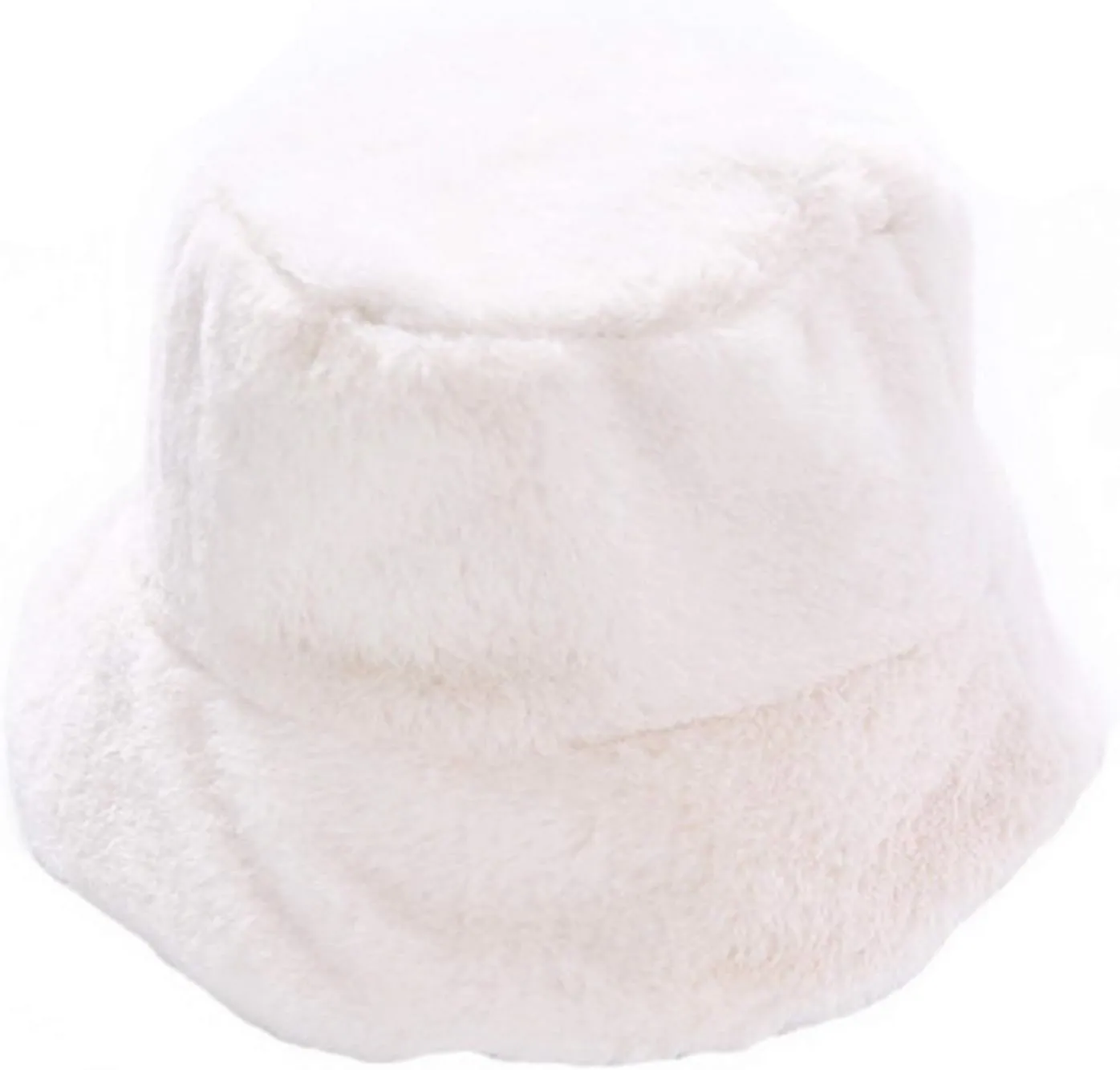 Women Winter Plush Bucket Hat Warm Solid Color Faux Fur Fisherman Cap