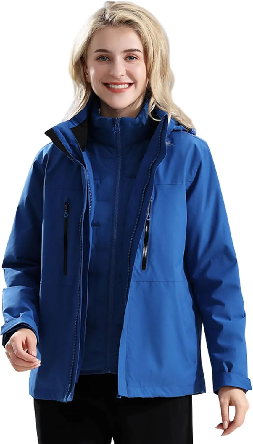 Women's 3-in-1 Waterproof Jacket Ski Jacket Winter Warm Waterproof Jacket