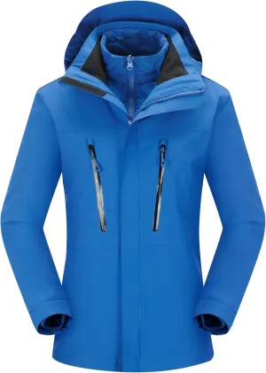Women's 3-in-1 Waterproof Jacket Ski Jacket Winter Warm Waterproof Jacket