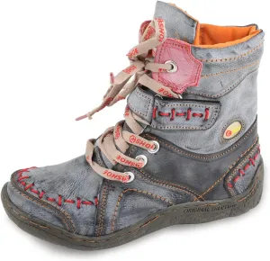 Women's Ankle Boots PU and Leather Patchwork with Handstitching Upper Lace-Up Mid-calf Boots