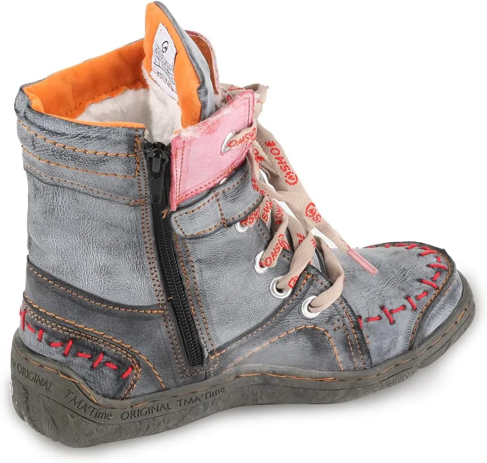 Women's Ankle Boots PU and Leather Patchwork with Handstitching Upper Lace-Up Mid-calf Boots