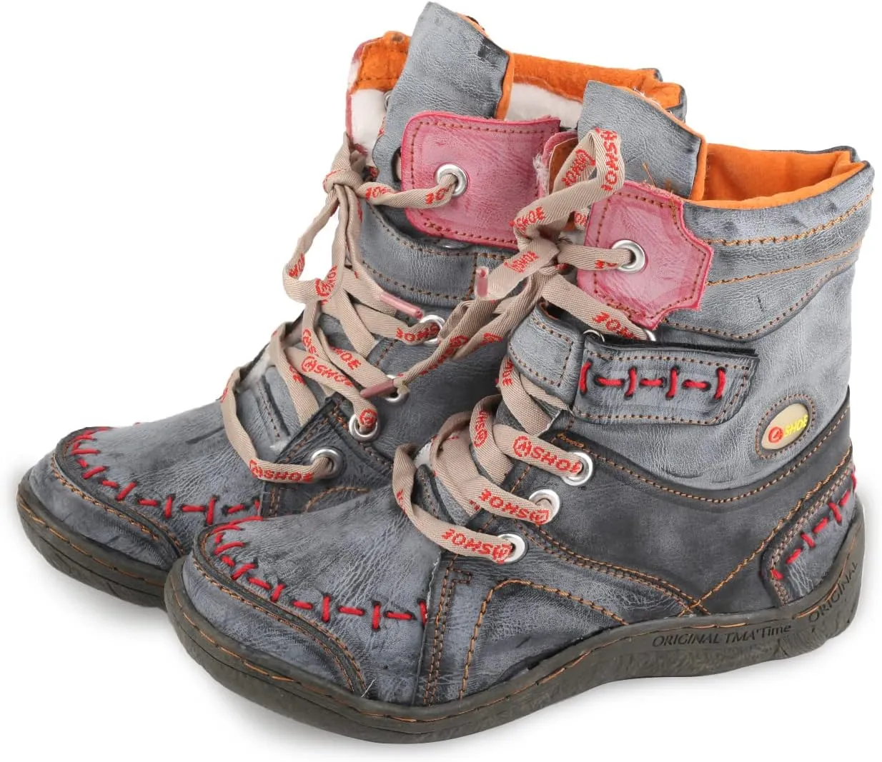 Women's Ankle Boots PU and Leather Patchwork with Handstitching Upper Lace-Up Mid-calf Boots