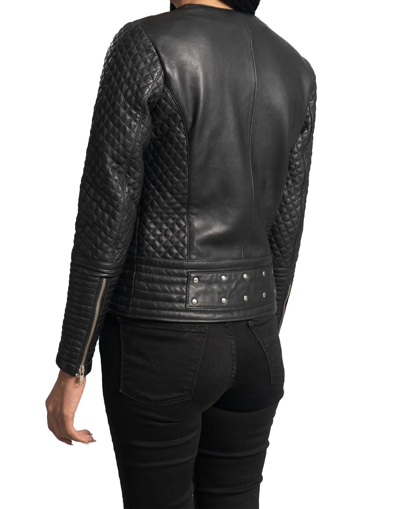 Women's Celeste Studded Black Leather Jacket