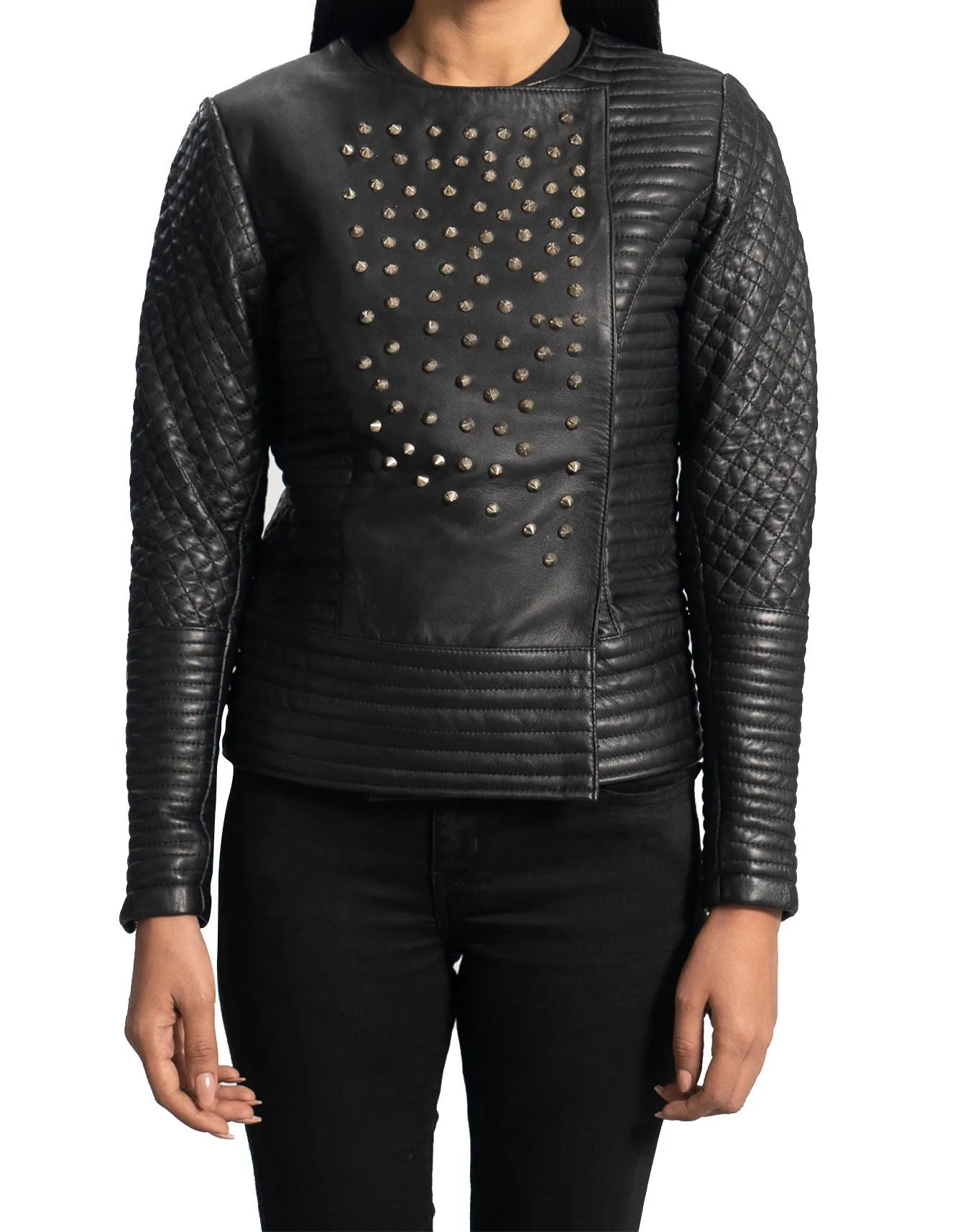 Women's Celeste Studded Black Leather Jacket