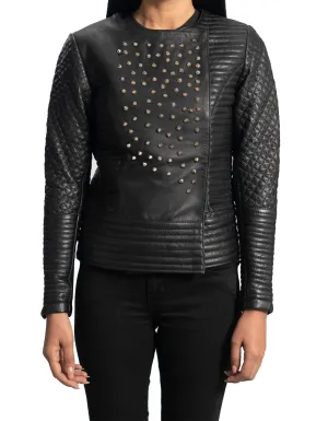 Women's Celeste Studded Black Leather Jacket