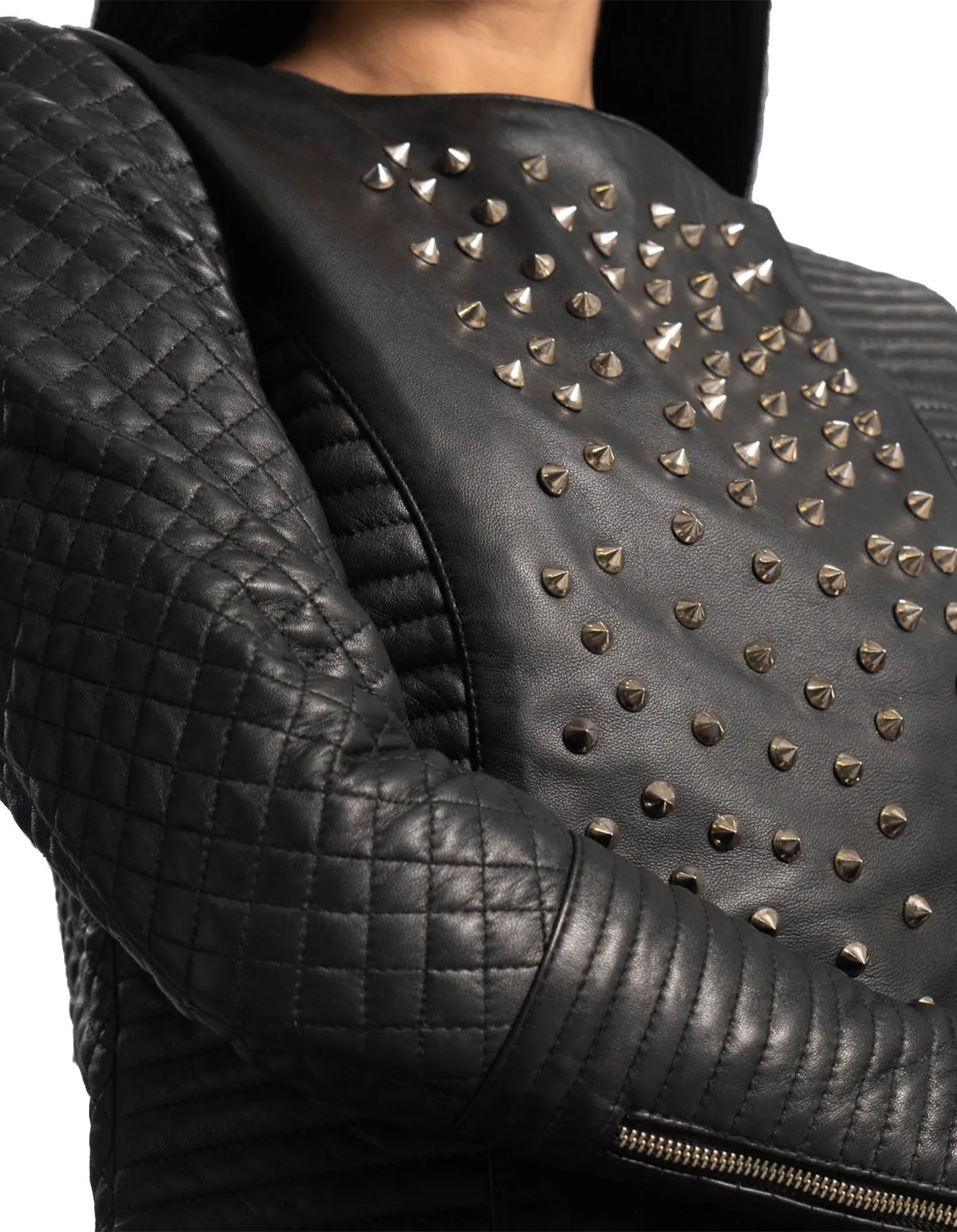 Women's Celeste Studded Black Leather Jacket