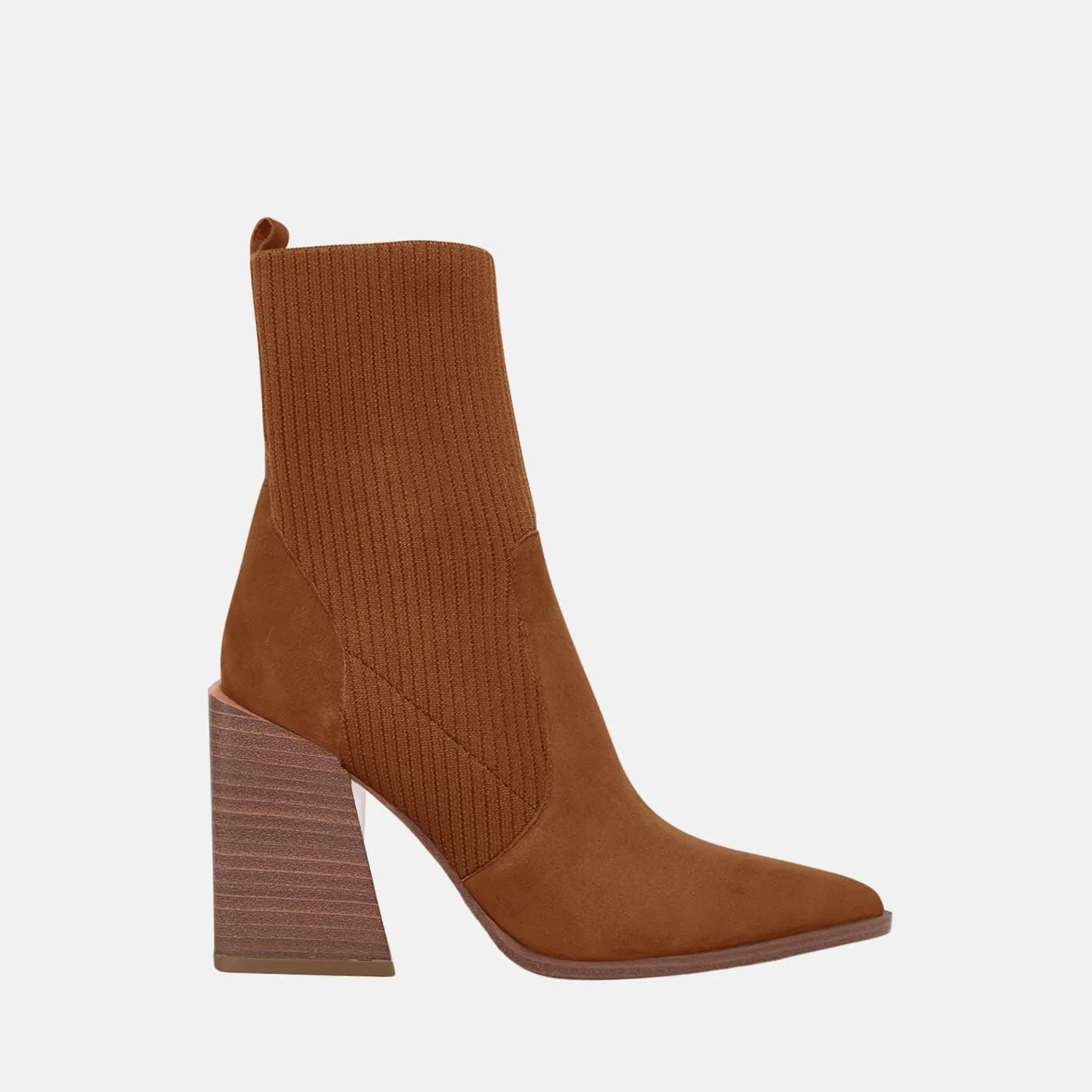 Womens Chunky Stacked Heel Ankle Boots Pointed Toe Booties Slip On Ribbed Knit Sock Boot