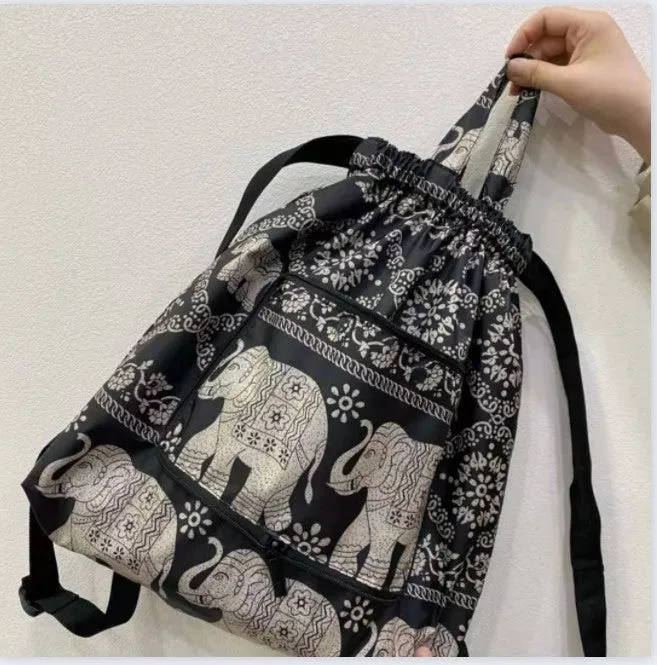 Women's Drawstring Simple Waterproof Folding Buggy Backpacks