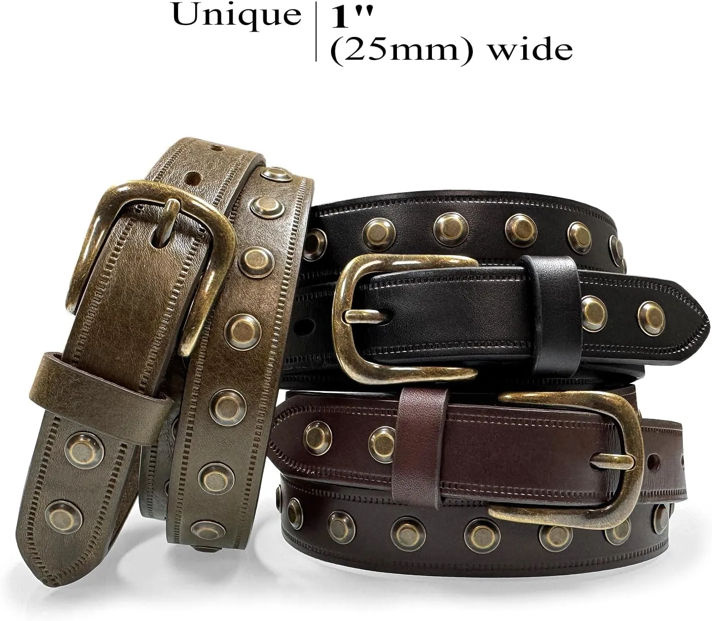 Women's Dress Belt or Studded Punk Dress Jean Belt, 1"(25mm) & 1-1/8"(30mm) wide