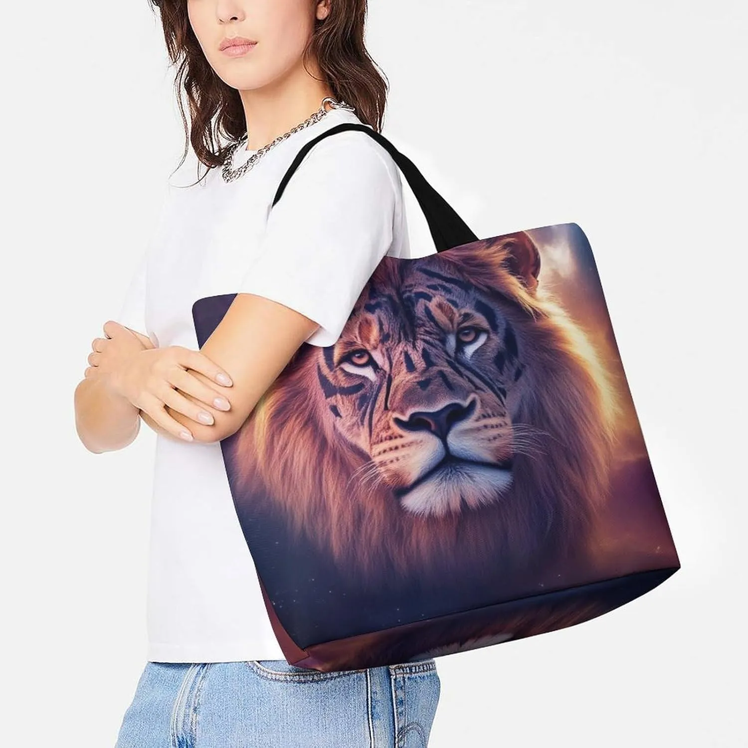 Womens Grocery Bag, Large Capacity Tote Bags Portable Reusable Shopping Shoulder Bag