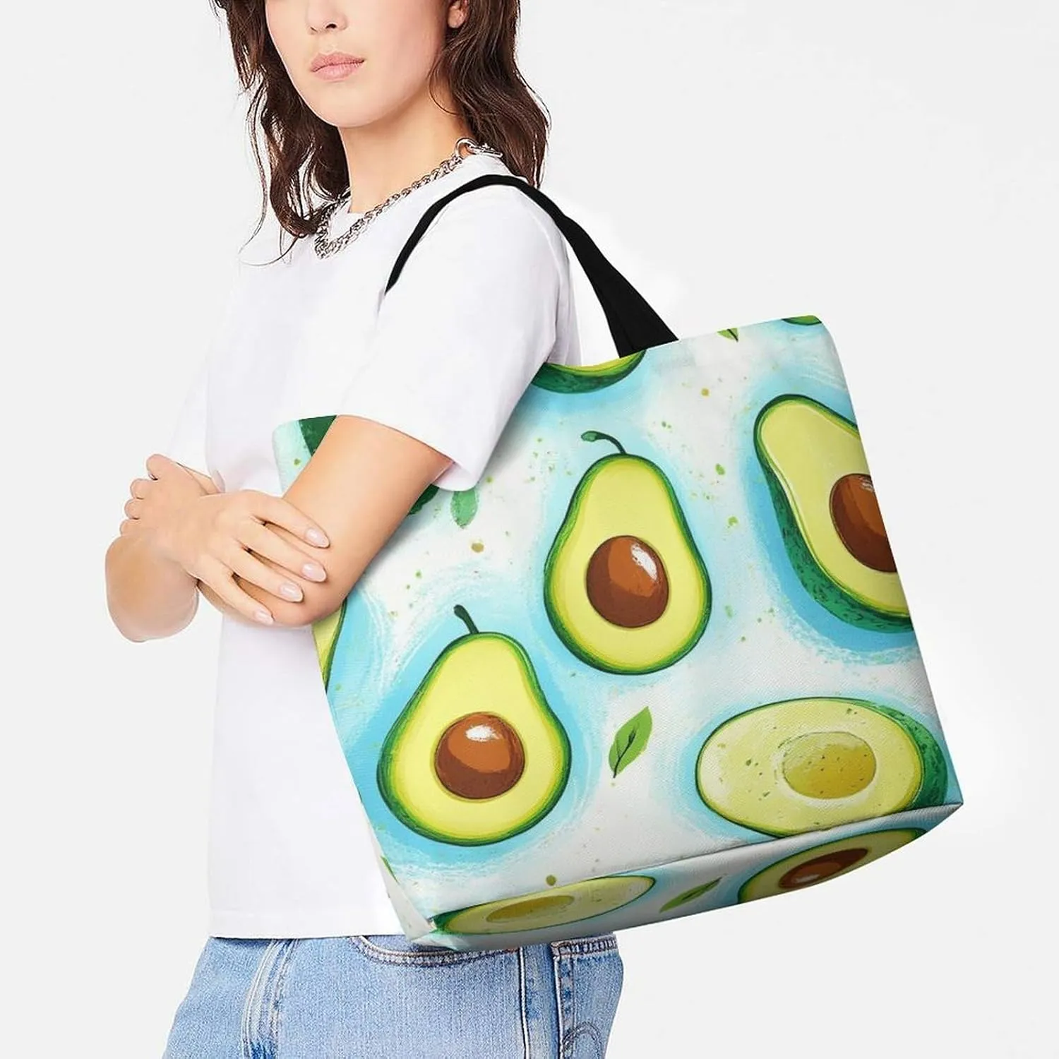 Womens Grocery Bag, Large Capacity Tote Bags Portable Reusable Shopping Shoulder Bag