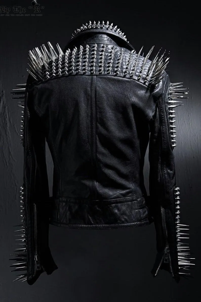 Women's Handmade Punk Studded Leather Jacket with Spikes