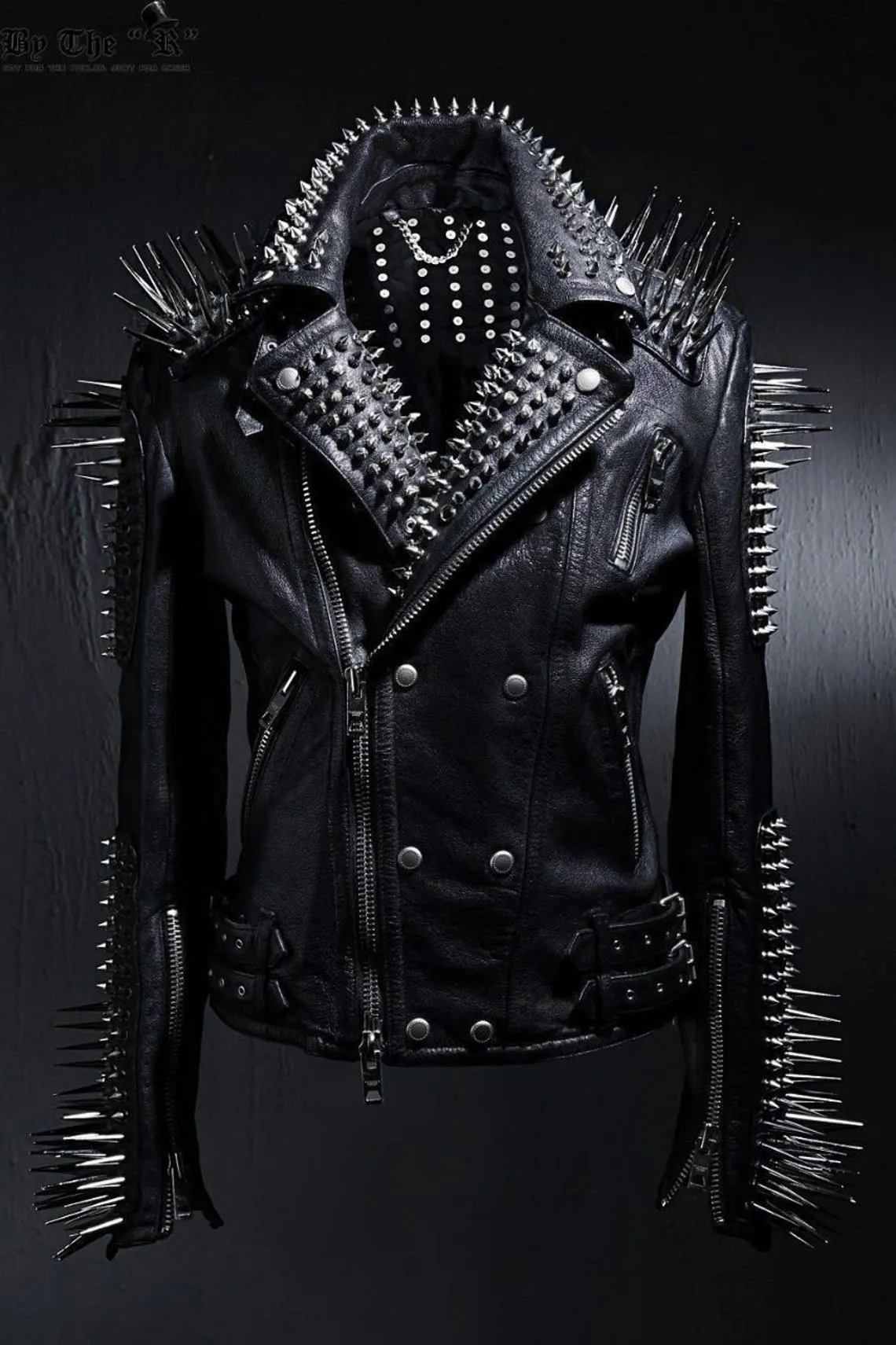 Women's Handmade Punk Studded Leather Jacket with Spikes