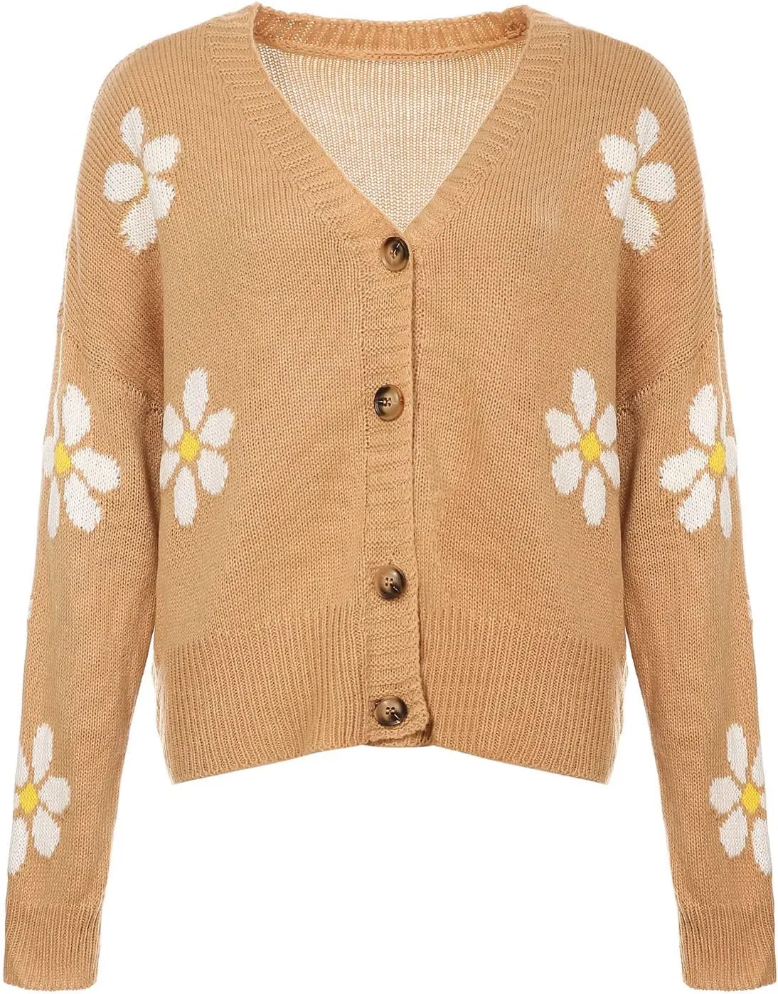 Women’s Knit Loose Cardigan Open Front Button Down Casual Knit Sweaters Fall Loose V Neck Crop Bolero