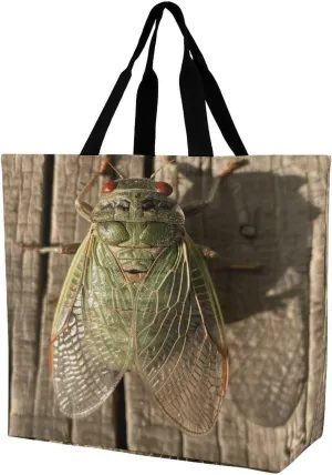Women's Large-capacity Shoulder Shopping Bag Reusable Foldable Shopping Bags A Green Cicada Beach Bag