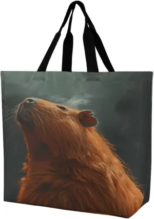 Women's Large-capacity Shoulder Shopping Bag Reusable Foldable Shopping Bags Capybara with Eyes Closed Beach Bag