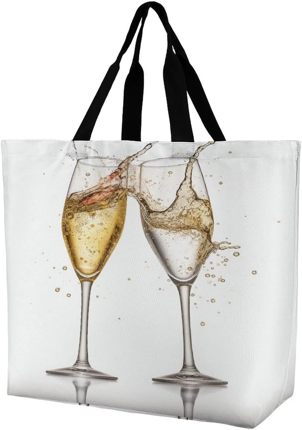 Women's Large-capacity Shoulder Shopping Bag Reusable Foldable Shopping Bags Champagne Glasses Beach Bag