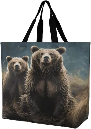 Women's Large-capacity Shoulder Shopping Bag Reusable Foldable Shopping Bags Encounter Animal Bear Beach Bag