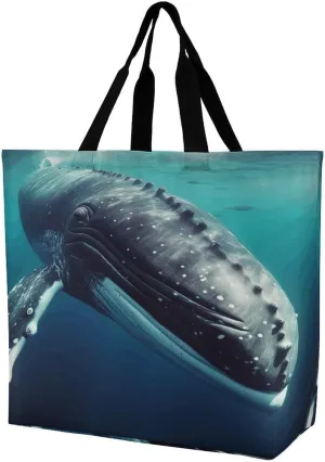Women's Large-capacity Shoulder Shopping Bag Reusable Foldable Shopping Bags Fish in The Sea Beach Bag