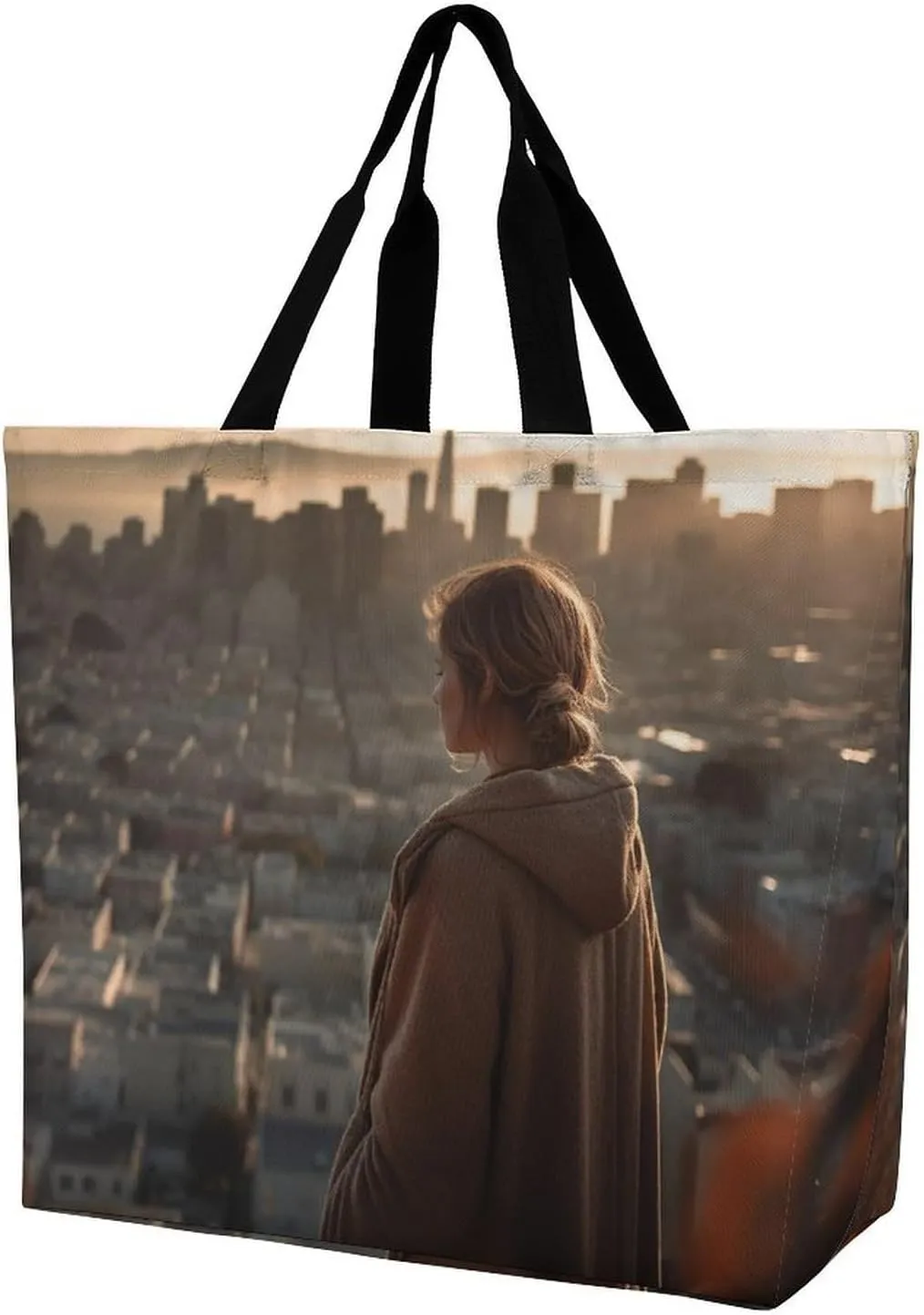 Women's Large-capacity Shoulder Shopping Bag Reusable Foldable Shopping Bags Overlooking The City Beach Bag