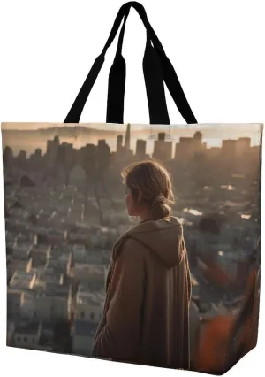 Women's Large-capacity Shoulder Shopping Bag Reusable Foldable Shopping Bags Overlooking The City Beach Bag