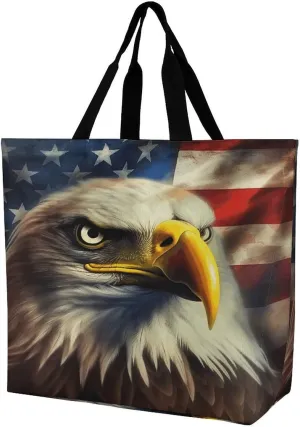 Women's Large-capacity Shoulder Shopping Bag Reusable Foldable Shopping Bags Pride Eagle USA Flag Beach Bag