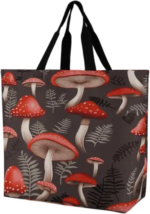 Women's Large-capacity Shoulder Shopping Bag Reusable Foldable Shopping Bags Red Mushrooms Beach Bag