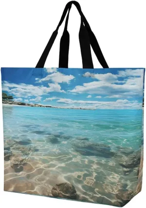 Women's Large-capacity Shoulder Shopping Bag Reusable Foldable Shopping Bags Scenic Sea Water Beach Bag