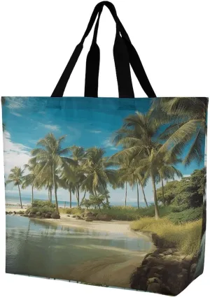 Women's Large-capacity Shoulder Shopping Bag Reusable Foldable Shopping Bags Tropical Coconut Trees Beach Beach Bag