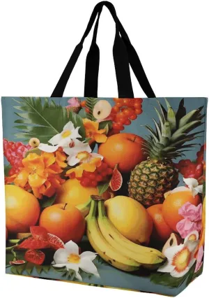 Women's Large-capacity Shoulder Shopping Bag Reusable Foldable Shopping Bags Tropical Fruits And Flowers Beach Bag