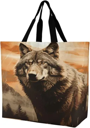 Women's Large-capacity Shoulder Shopping Bag Reusable Foldable Shopping Bags Wolf in The Sun Beach Bag