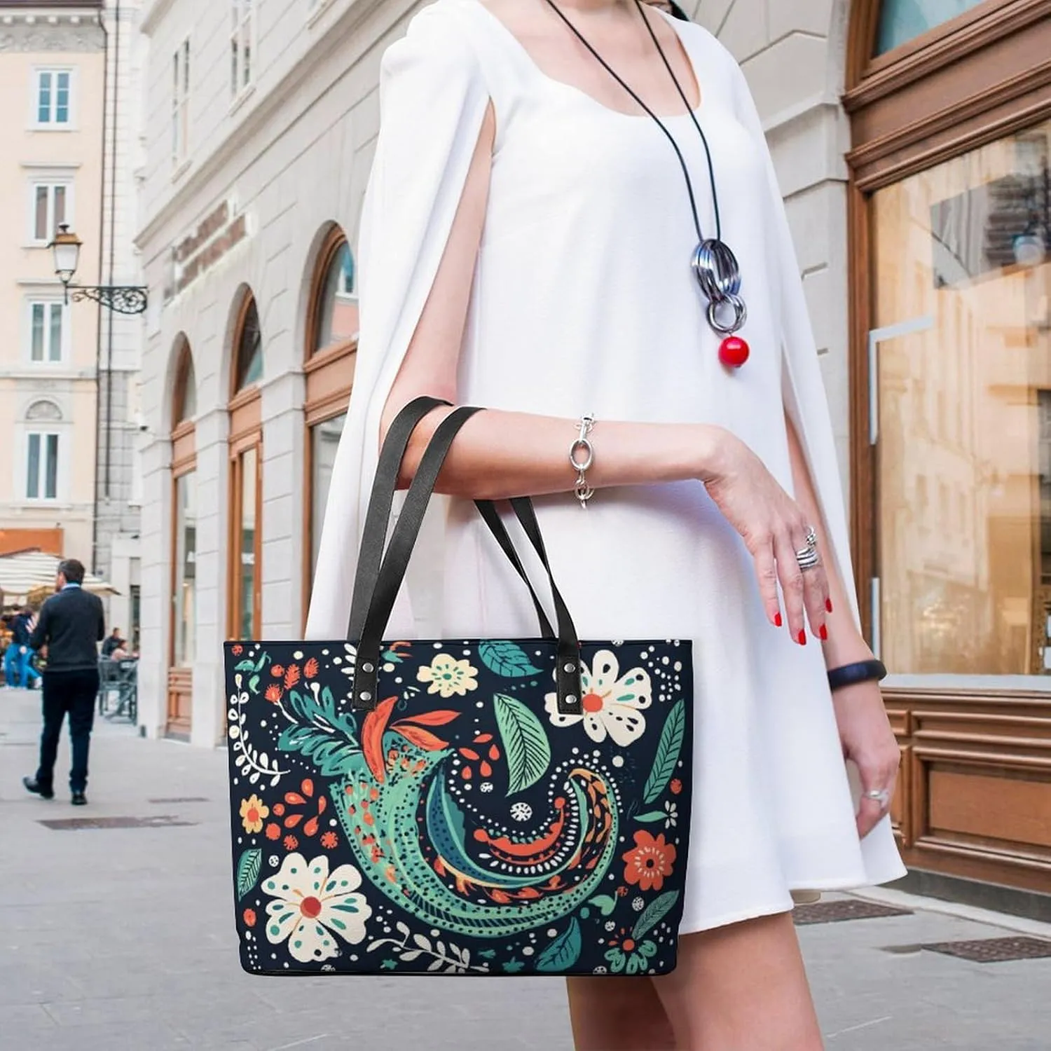Women's Leather Tote Bag Fashion Handbag for Work Travel Shopping Daily Use Large Capacity Shoulder Purse